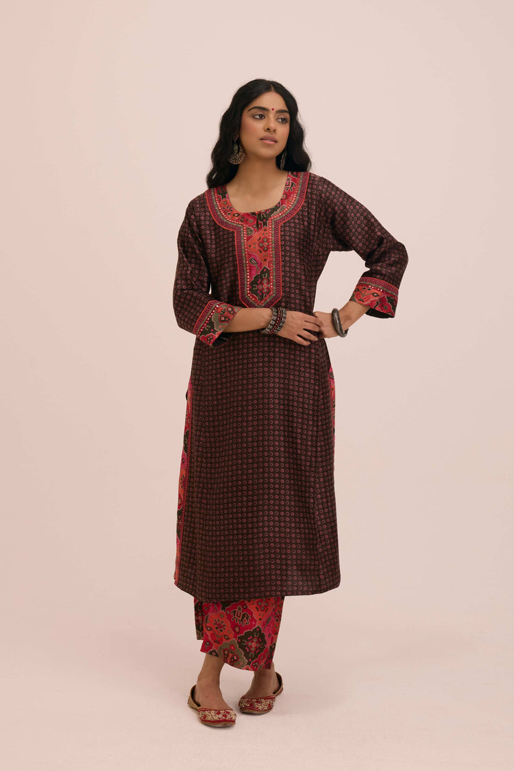 Straight Chanderi Printed Pant Peach Pink