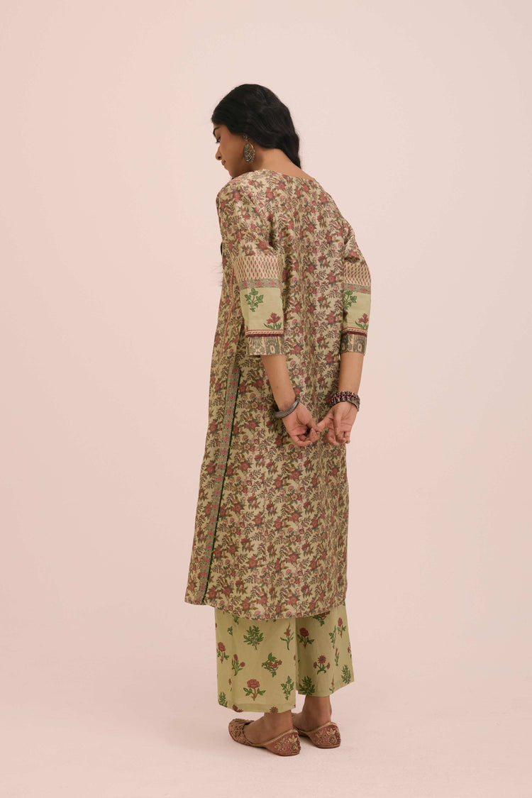Rozana Cotton Printed Ensemble Pista Green Peach (Set of 2)