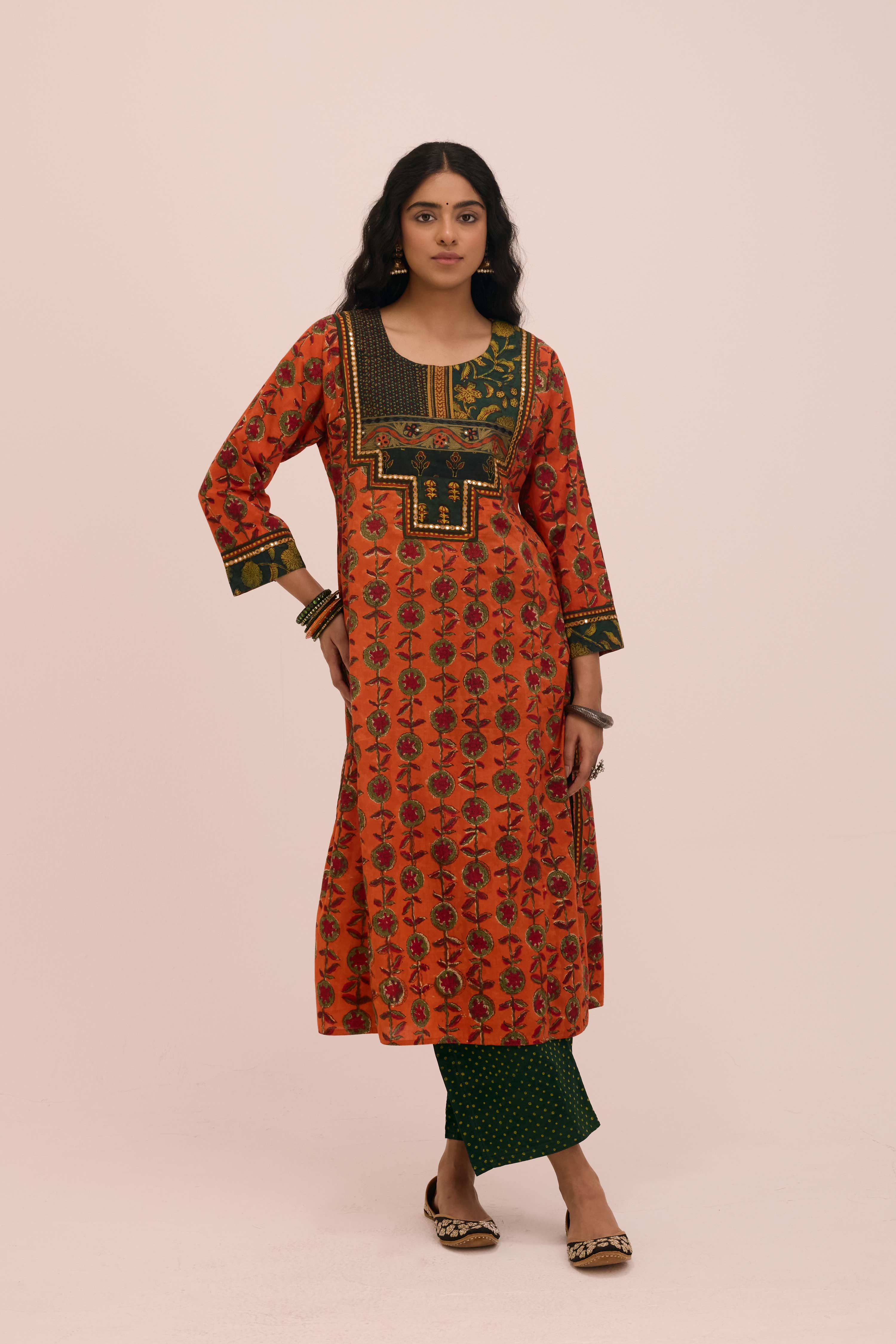 Straight Cotton Hand Block Printed Pant Bottle Green