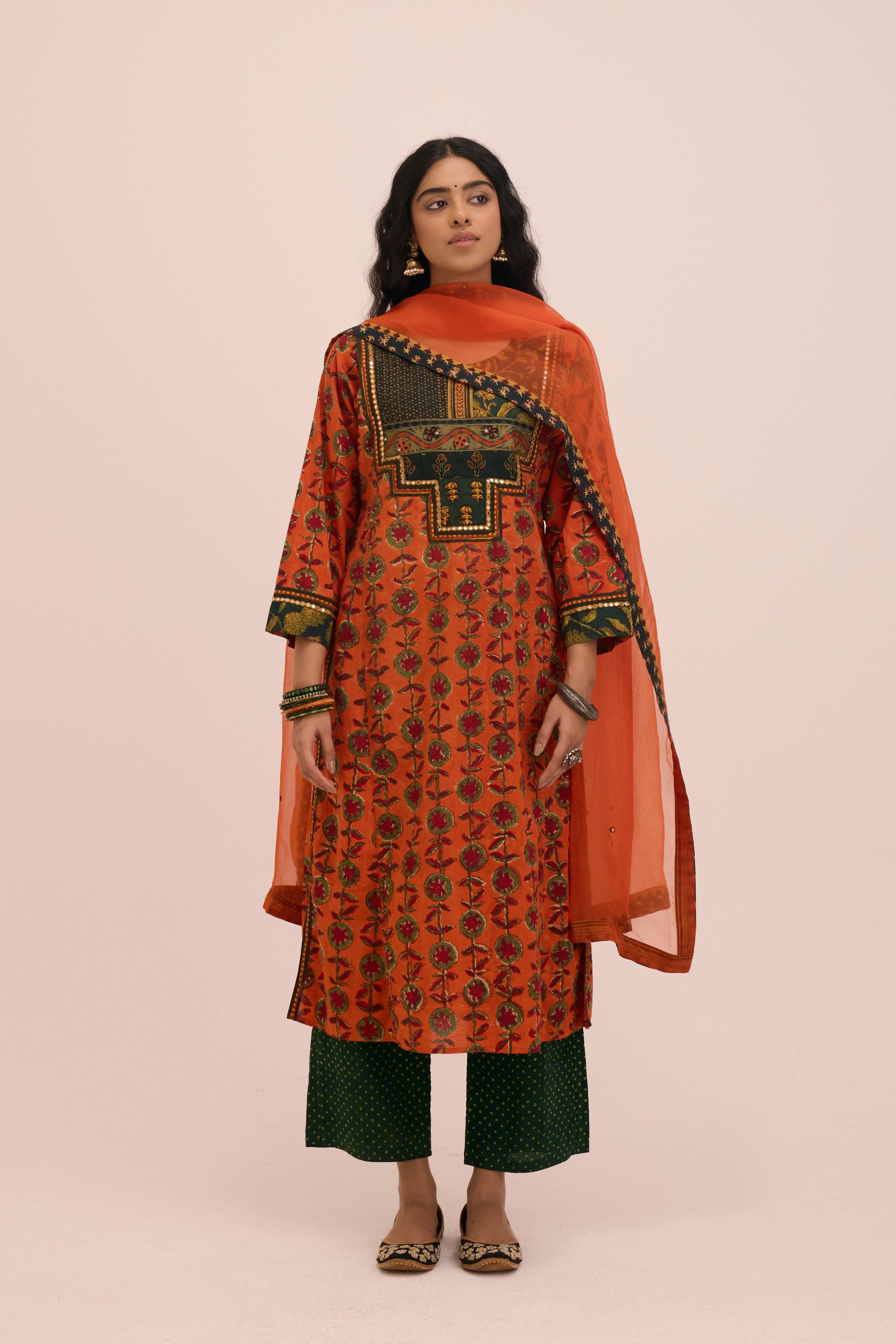 Medh Embroidered Treated Chiffon Dupatta Orange