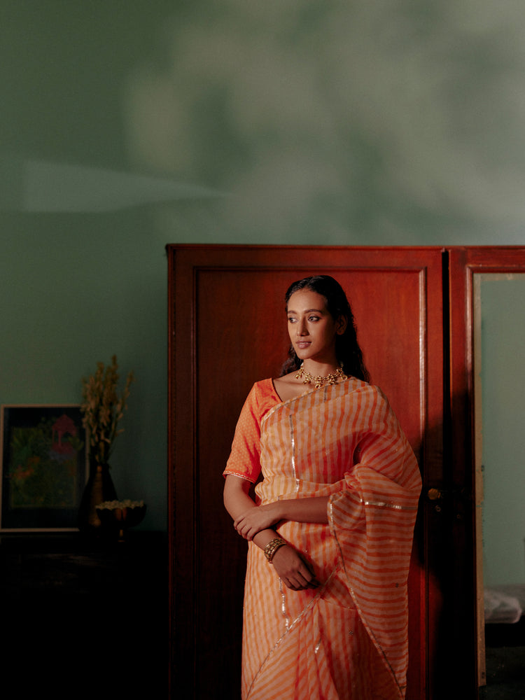 Leheriya Saree Light Dark Orange (8571314897195)