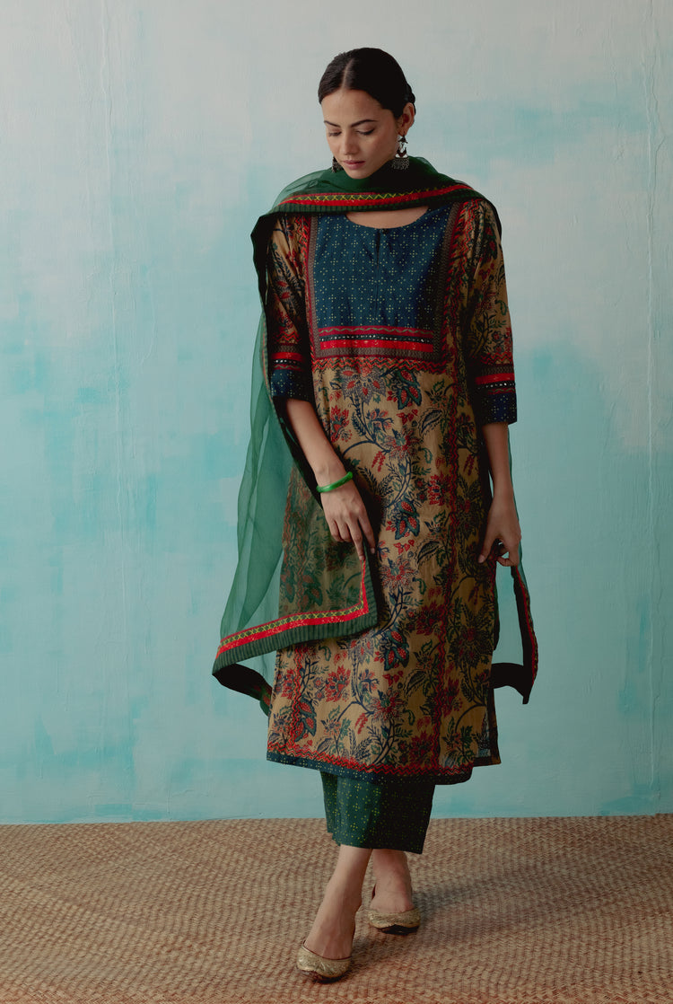 Yoke Kurta Olive Rust (8342834413867)