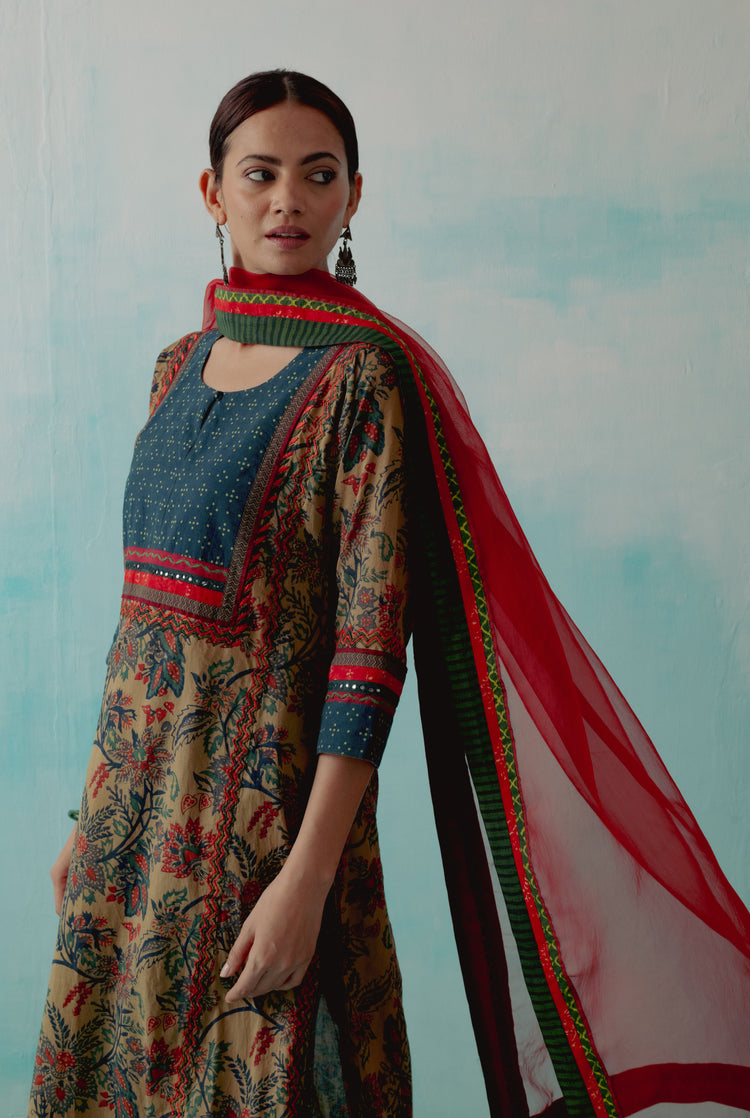 Yoke Kurta Olive Rust (8342834413867)