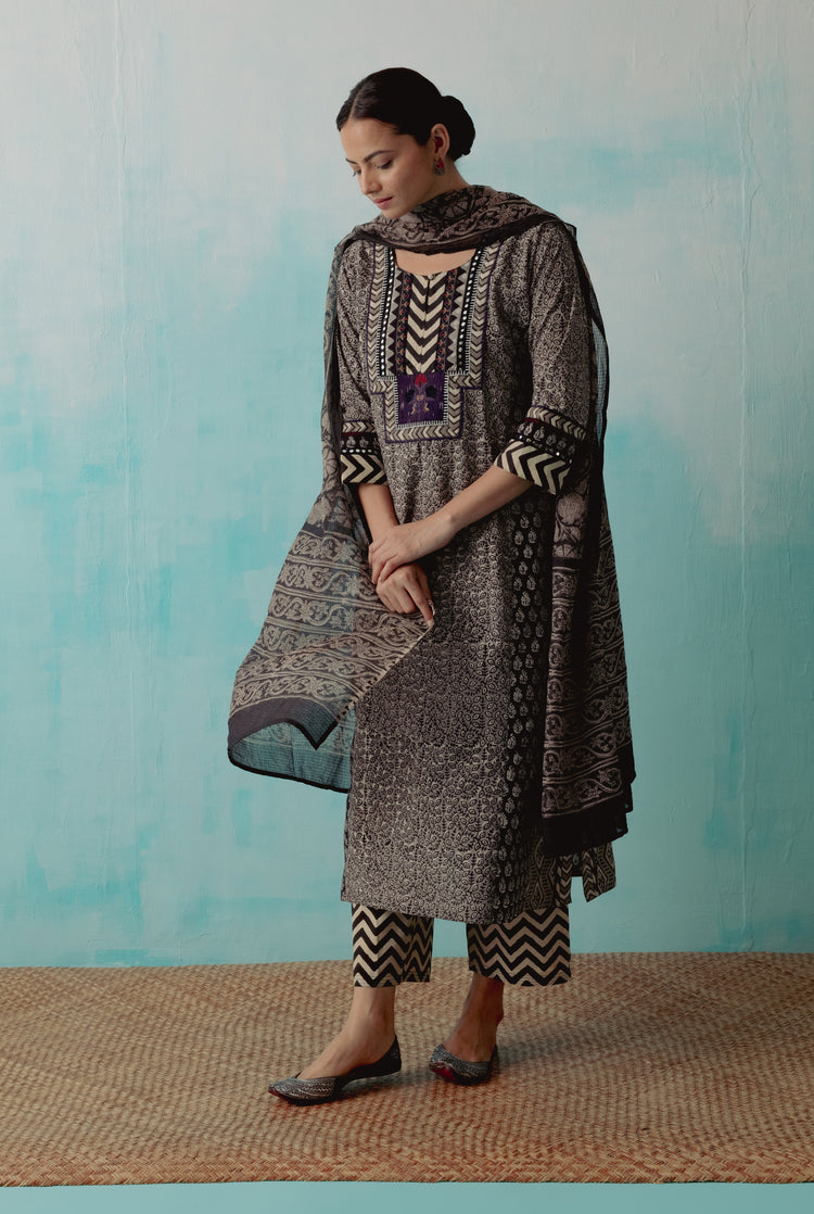 Rozana Kota Dupatta Grey (8344465932587)