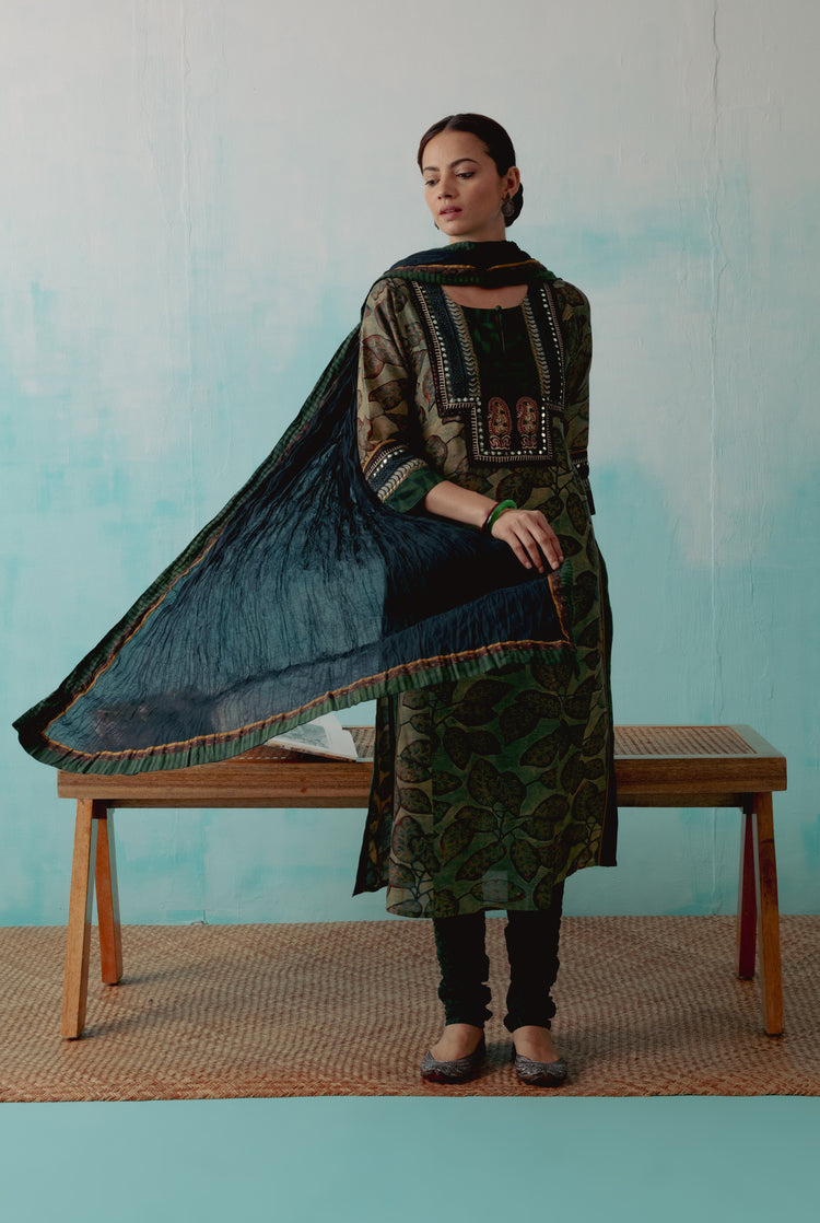 Rozana Cotton Crinkled Dupatta Bottle Green (8344460427563)