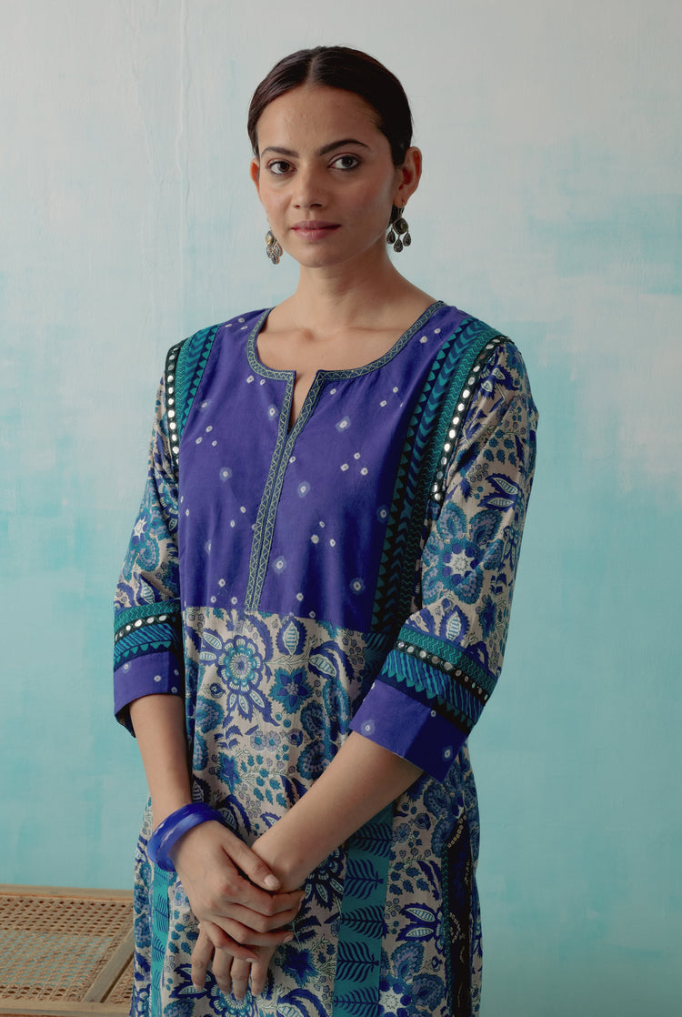 Kashi Kurta Light Grey Blue Bandhej (8342890742059)