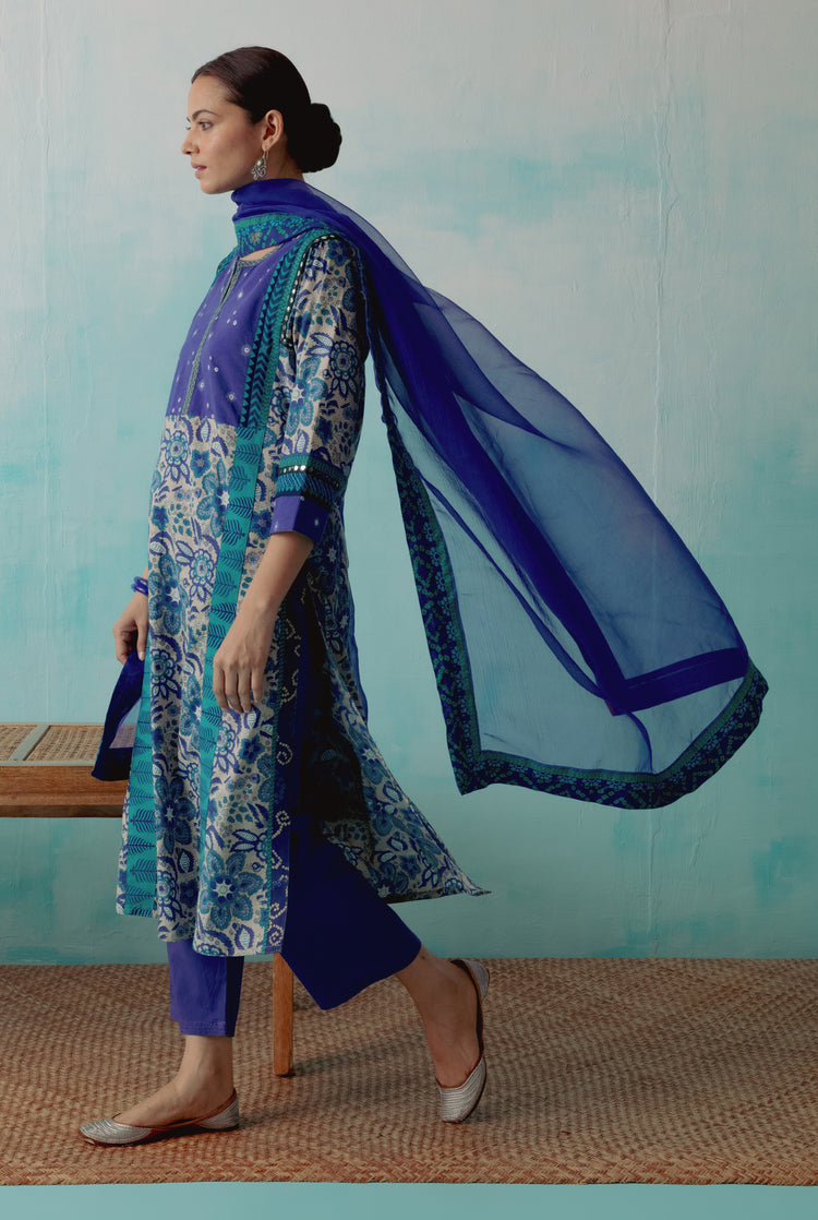 Kashi Kurta Light Grey Blue Bandhej (8342890742059)