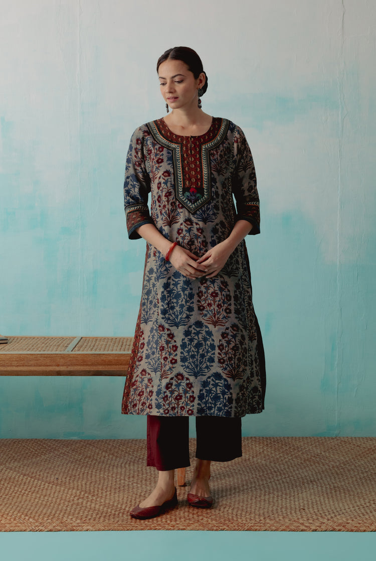 Rozana Kurta Stone Blue Maroon (8342898934059)