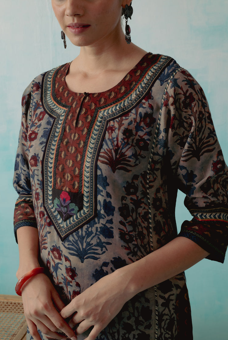 Rozana Kurta Stone Blue Maroon (8342898934059)