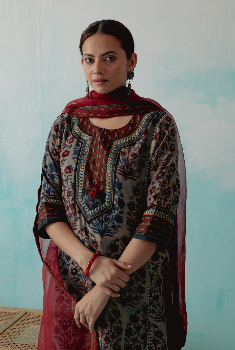 Rozana Kurta Stone Blue Maroon (8342898934059)
