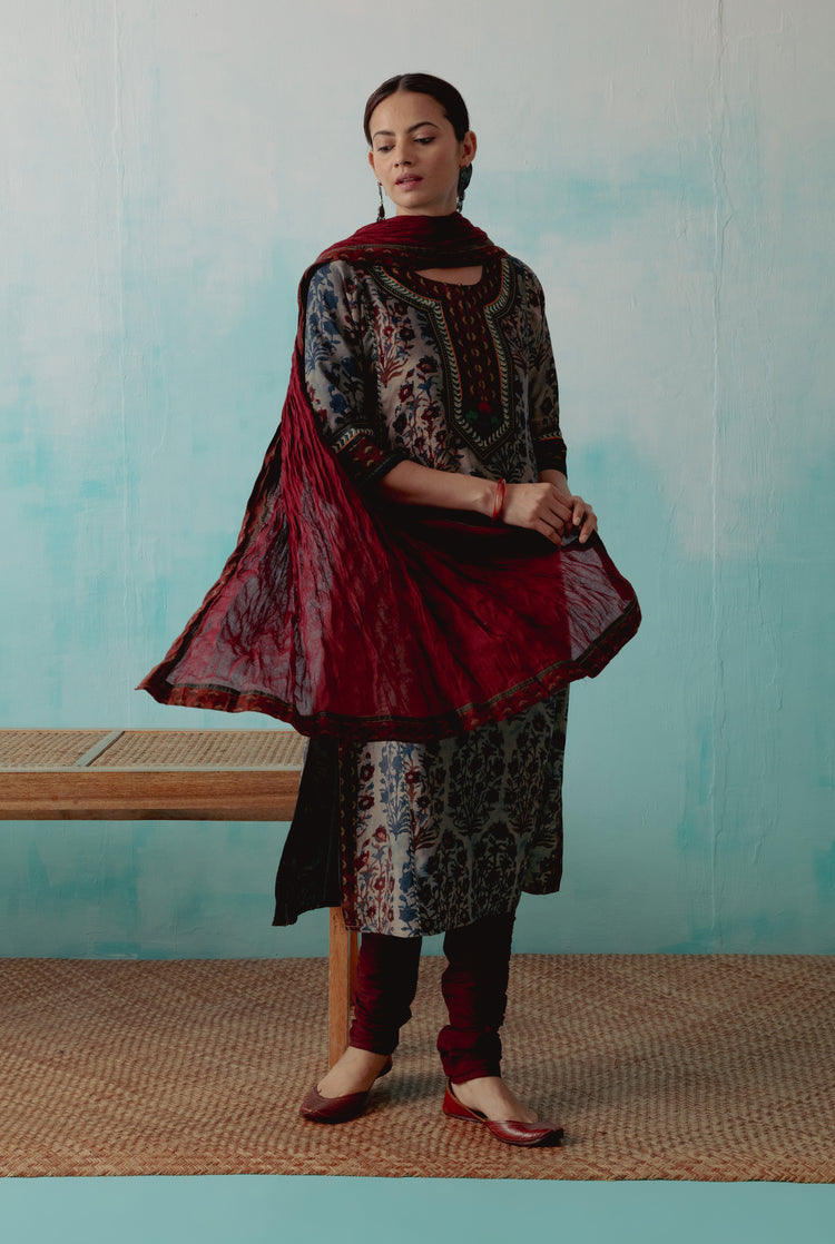 Rozana Cotton Crinkled Dupatta Maroon (8344461738283)