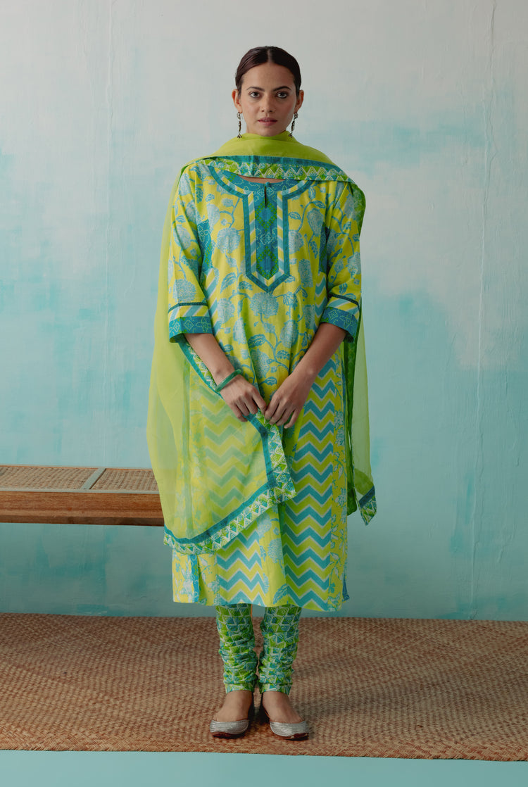 Choga Kurta Parrot Green Turquoise ( Set of 3 ) (8342814490923)
