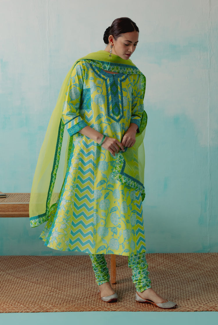 Choga Kurta Parrot Green Turquoise ( Set of 3 ) (8342814490923)