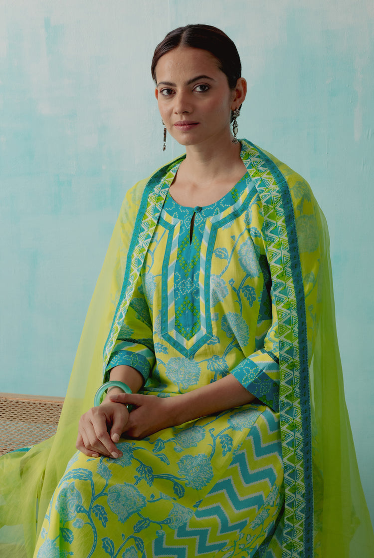 Choga Kurta Parrot Green Turquoise ( Set of 3 ) (8342814490923)
