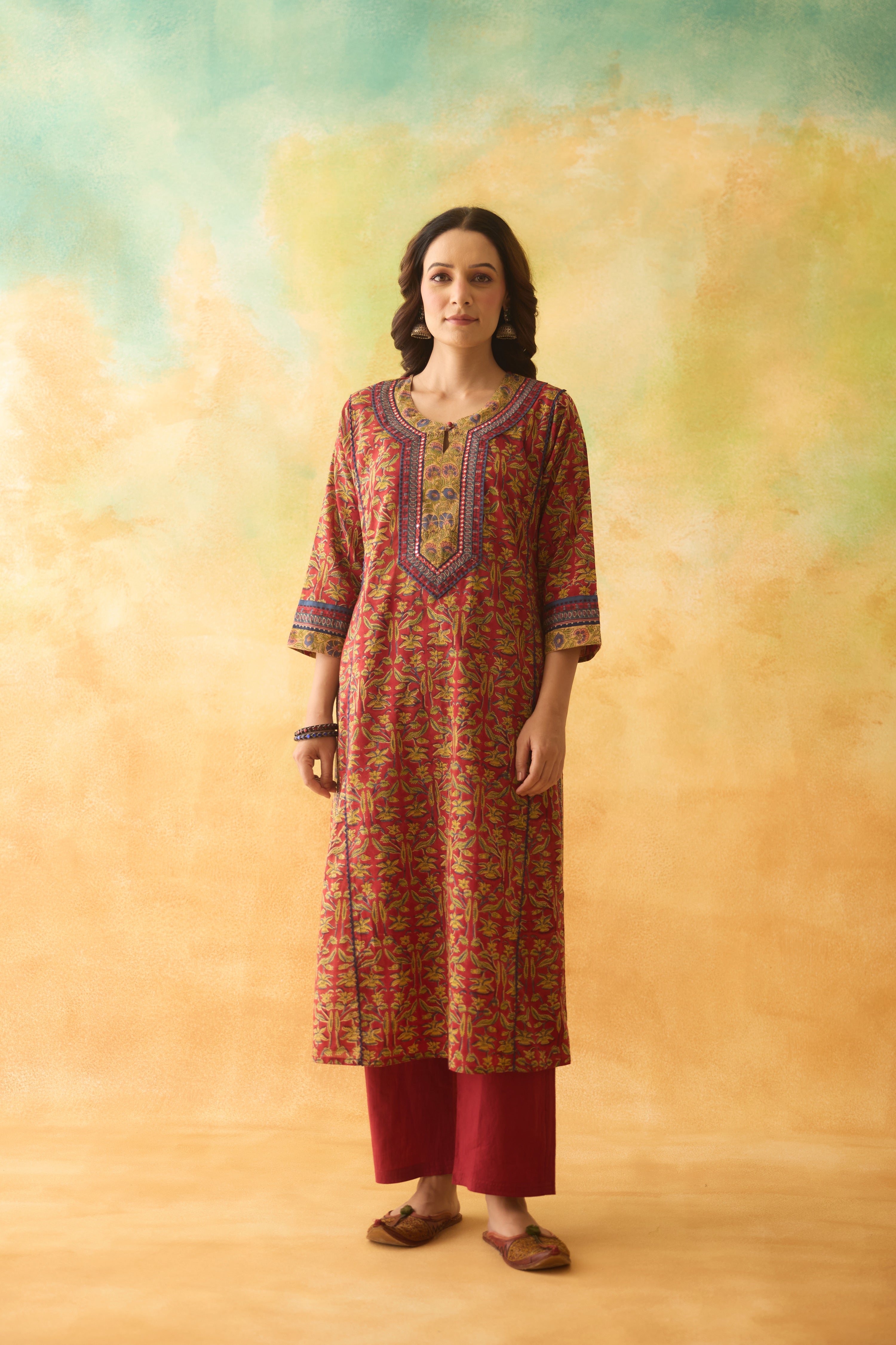 Rozana Kurta Red Green (10009532301611)