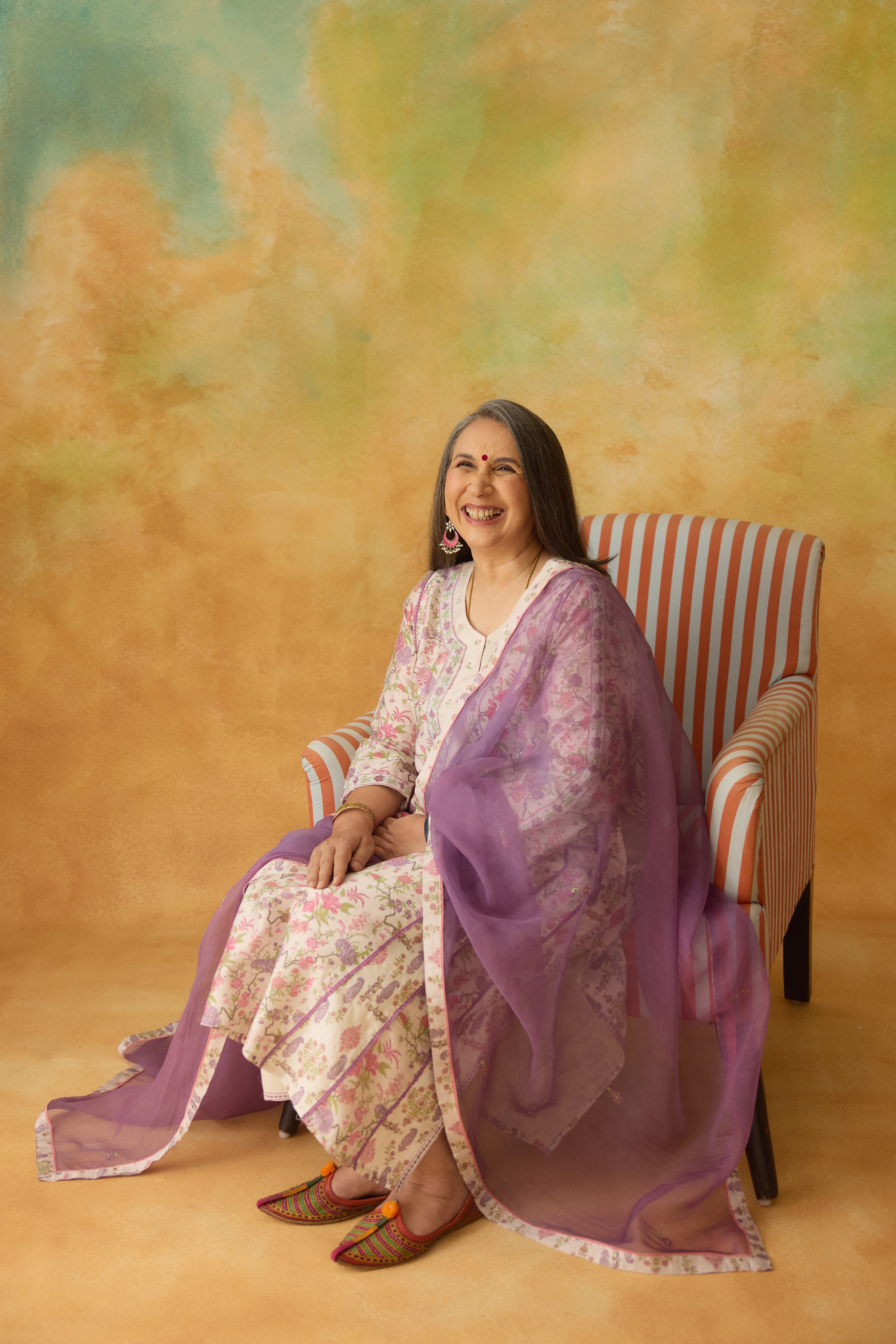 Aruni Hand Embroidered Chanderi Printed Kurta White Mauve (10001922949419)