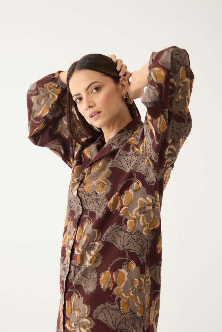 Alba Shirt Maroon Grey (10003770769707)