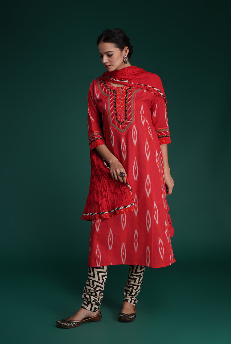 Rozana Cotton Crinkled Dupatta Crimson (7153495343151)