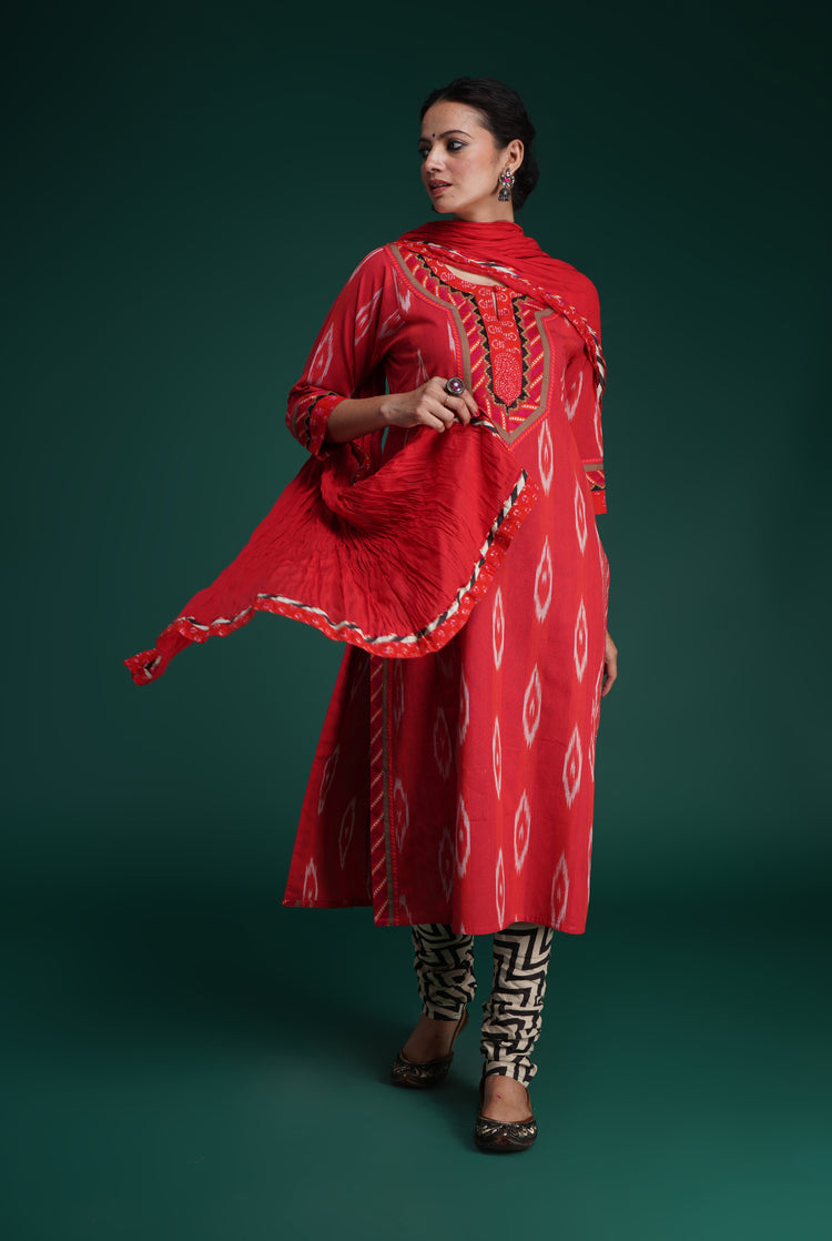 Rozana Cotton Crinkled Dupatta Crimson (7153495343151)