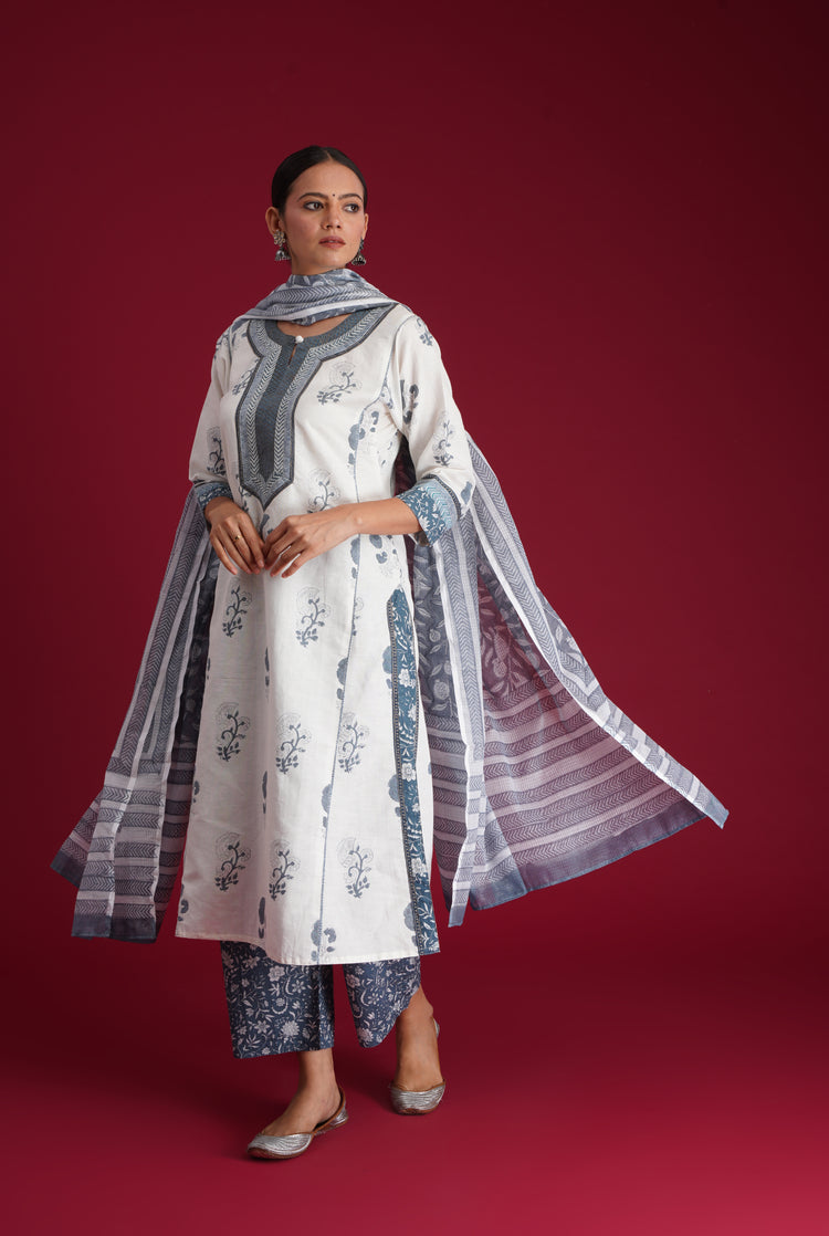 Rozana Kurta White Blue (7135680725039)