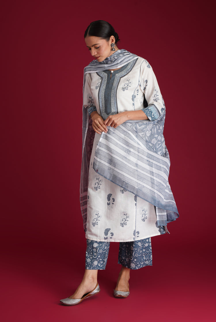 Rozana Kurta White Blue (7135680725039)