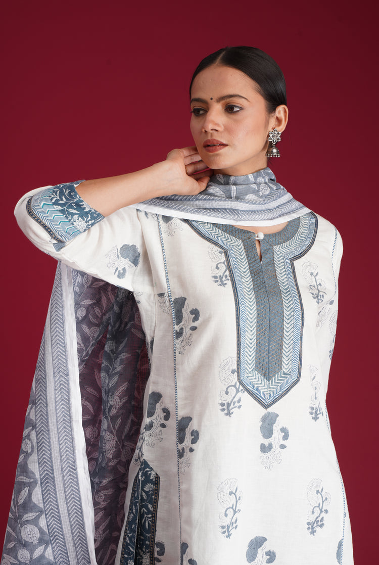 Rozana Kurta White Blue (7135680725039)