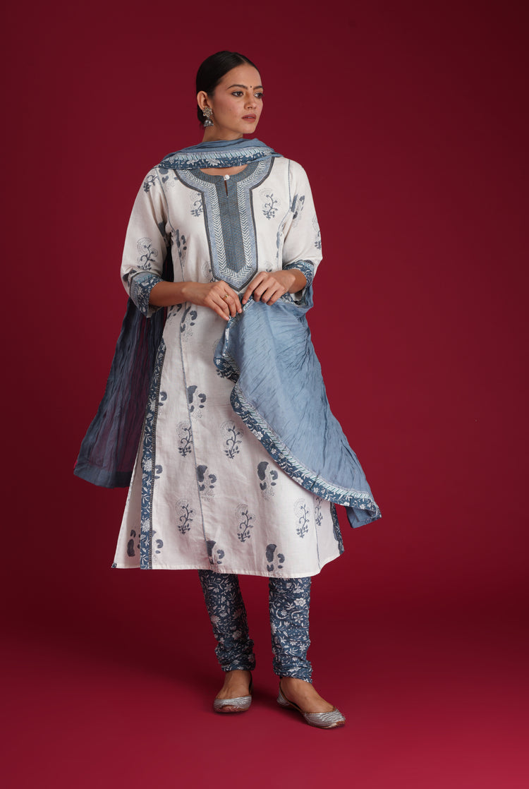 Rozana Kurta White Blue (7135680725039)
