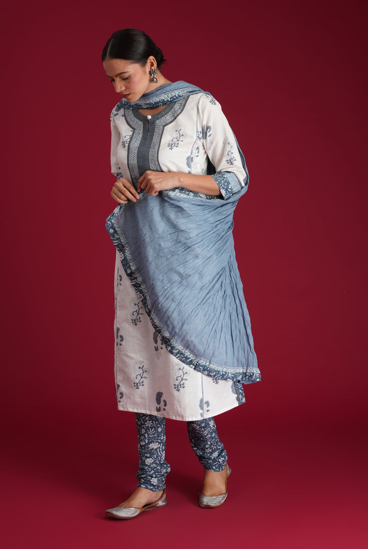 Rozana Cotton Crinkled Dupatta Steel Blue (7135740559407)