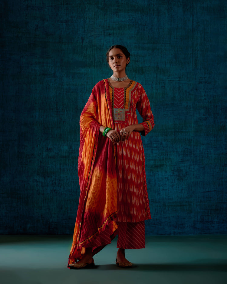 Rozana Cotton Crinkled Dupatta Red Mustard (7152374448175)