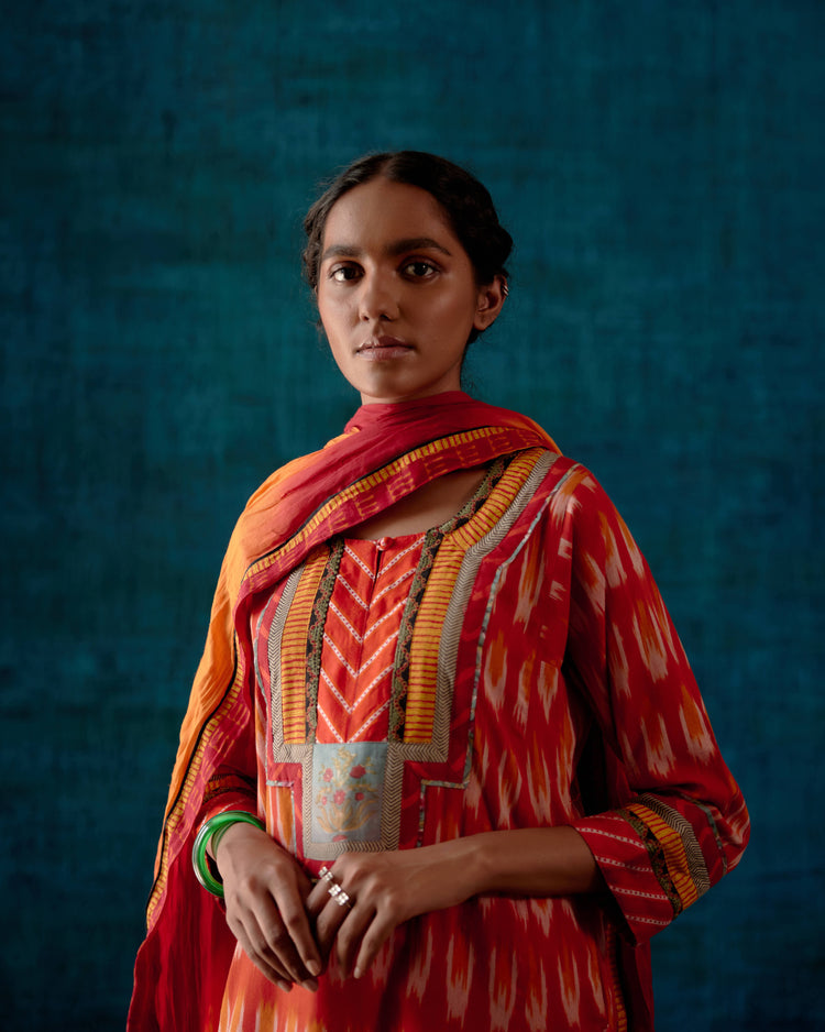 Rozana Cotton Crinkled Dupatta Red Mustard (7152374448175)