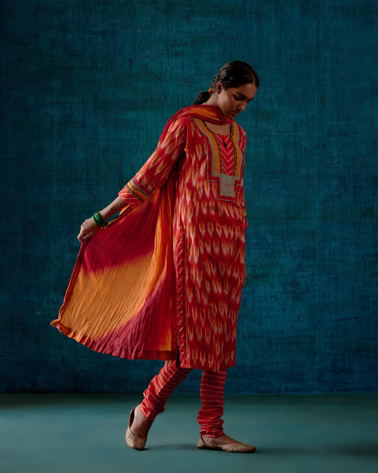 Rozana Cotton Crinkled Dupatta Red Mustard (7152374448175)