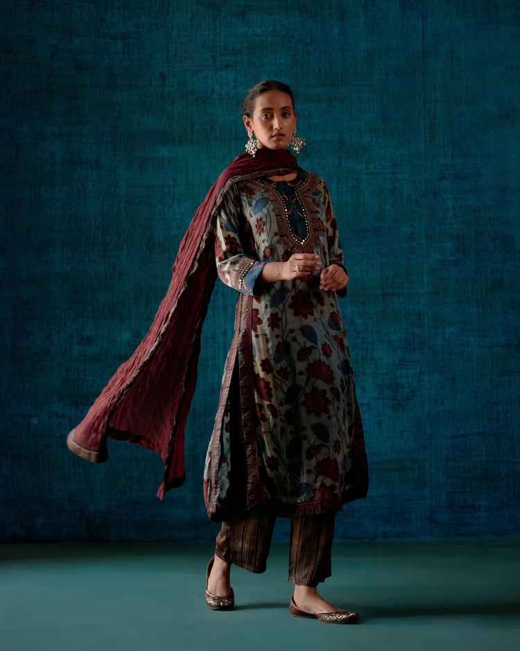 Rozana Cotton Crinkled Dupatta Dark Maroon (7152375300143)