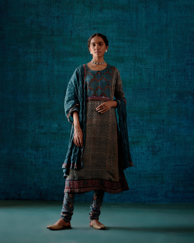 Rozana Cotton Crinkled Dupatta Steel Blue (7152375562287)