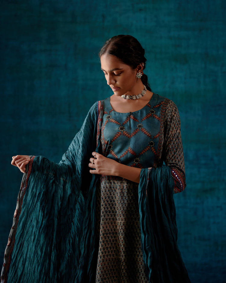 Rozana Cotton Crinkled Dupatta Steel Blue (7152375562287)