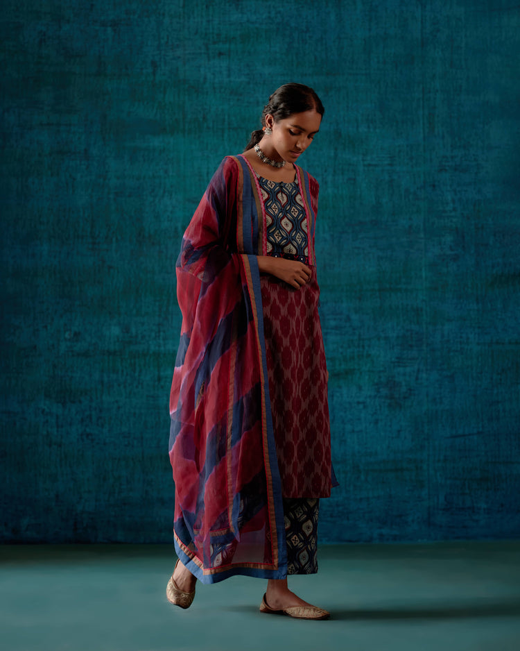 Naaz Yoke Kurta Wine Cream Indigo (7152339976239)