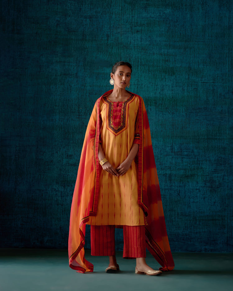 Rozana Chiffon Dupatta Red Mustard (7152362520623)