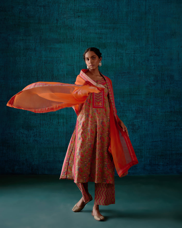 Rozana Kurta Pista Green Pink (7152337682479)