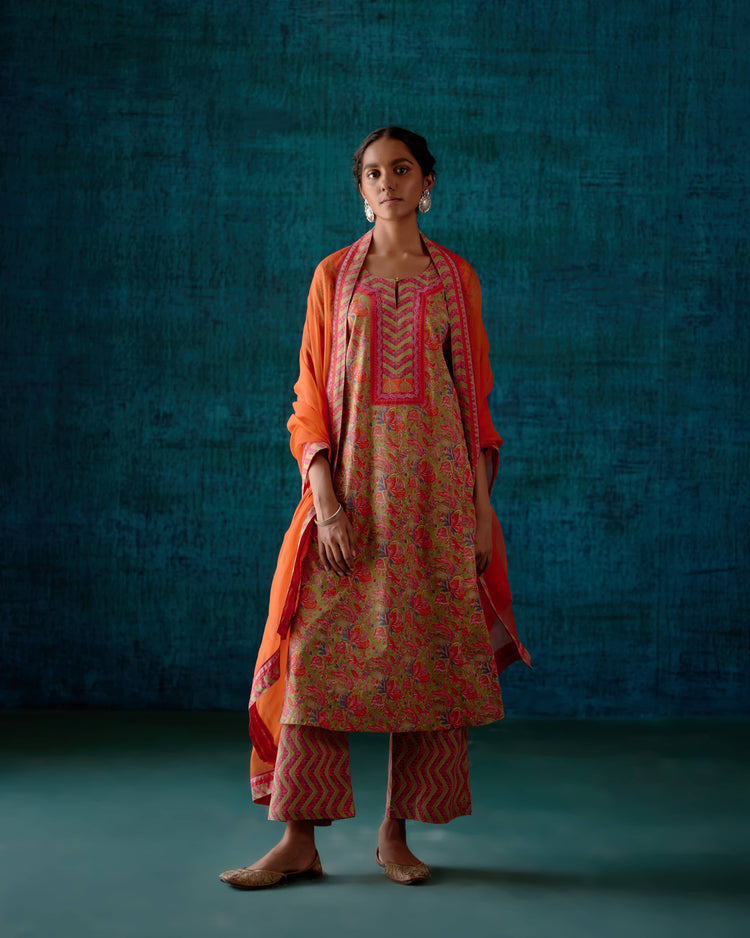 Rozana Kurta Pista Green Pink (7152337682479)