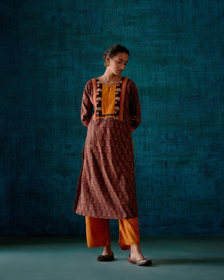 Yoke Kurta Walnut Mustard (7152336338991)