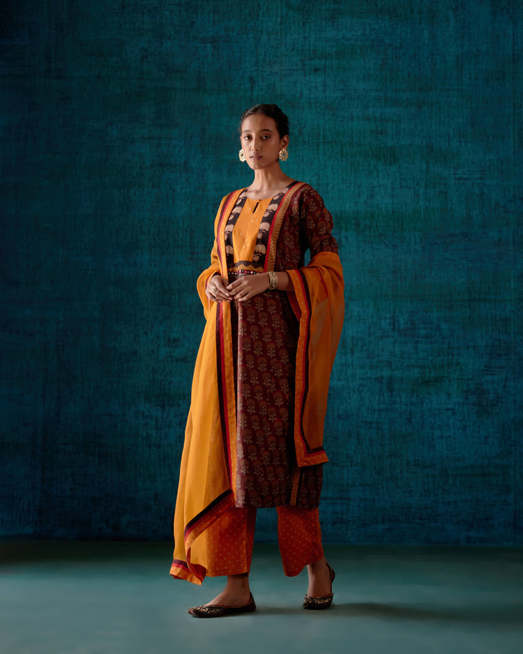 Yoke Kurta Walnut Mustard (7152336338991)