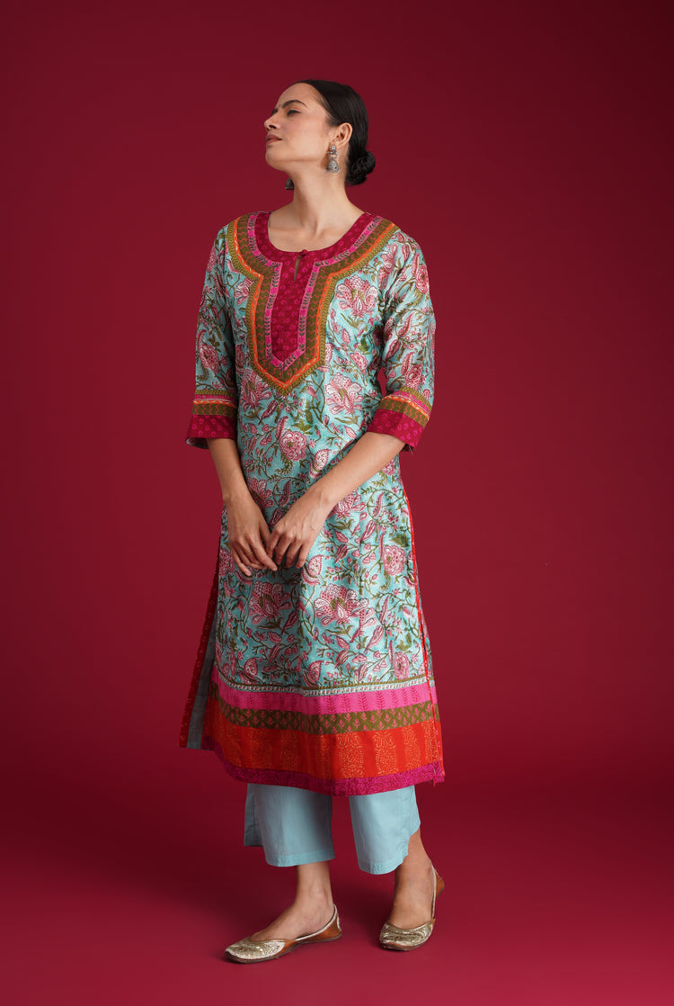Rozana Kurta Turquoise Peach (7135686623279)