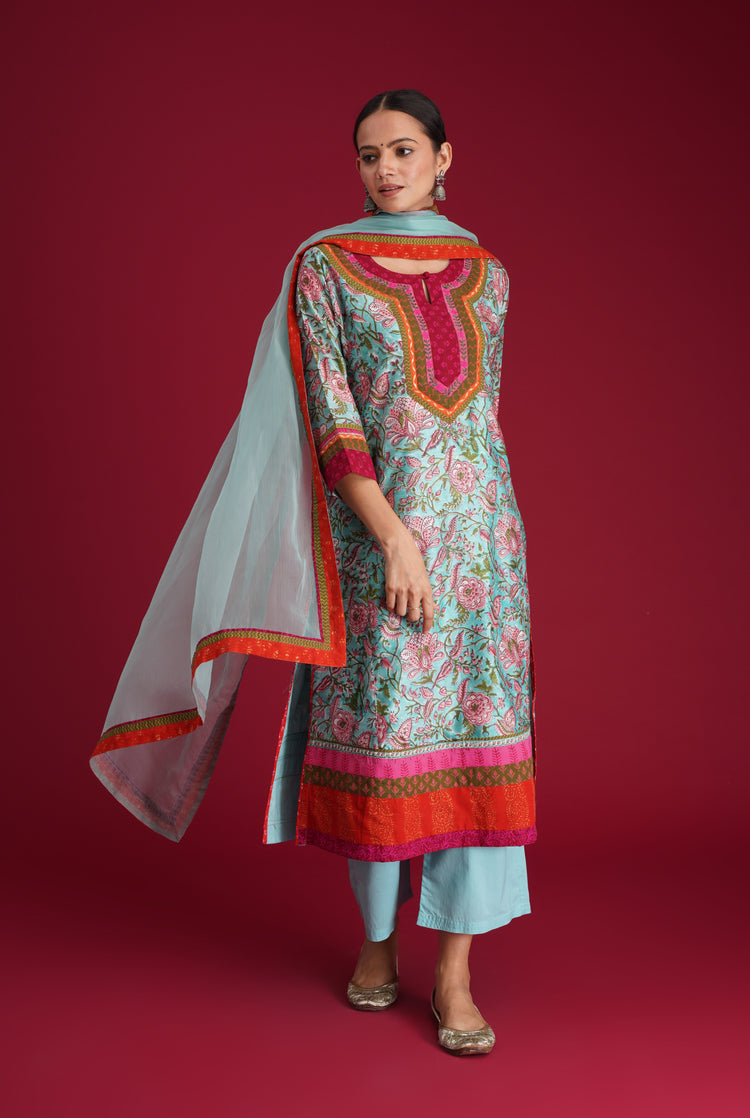 Rozana Kurta Turquoise Peach (7135686623279)