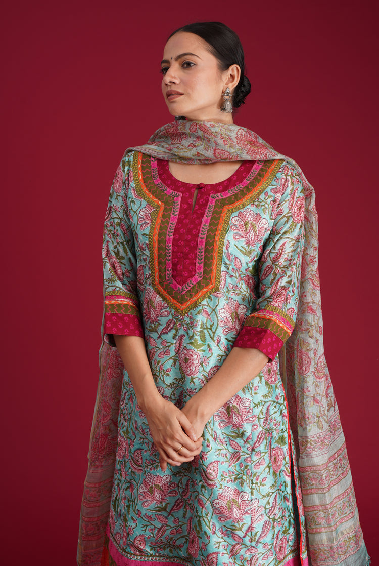 Rozana Kurta Turquoise Peach (7135686623279)