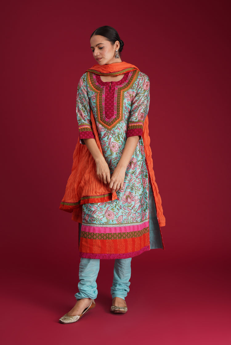 Rozana Kurta Turquoise Peach (7135686623279)