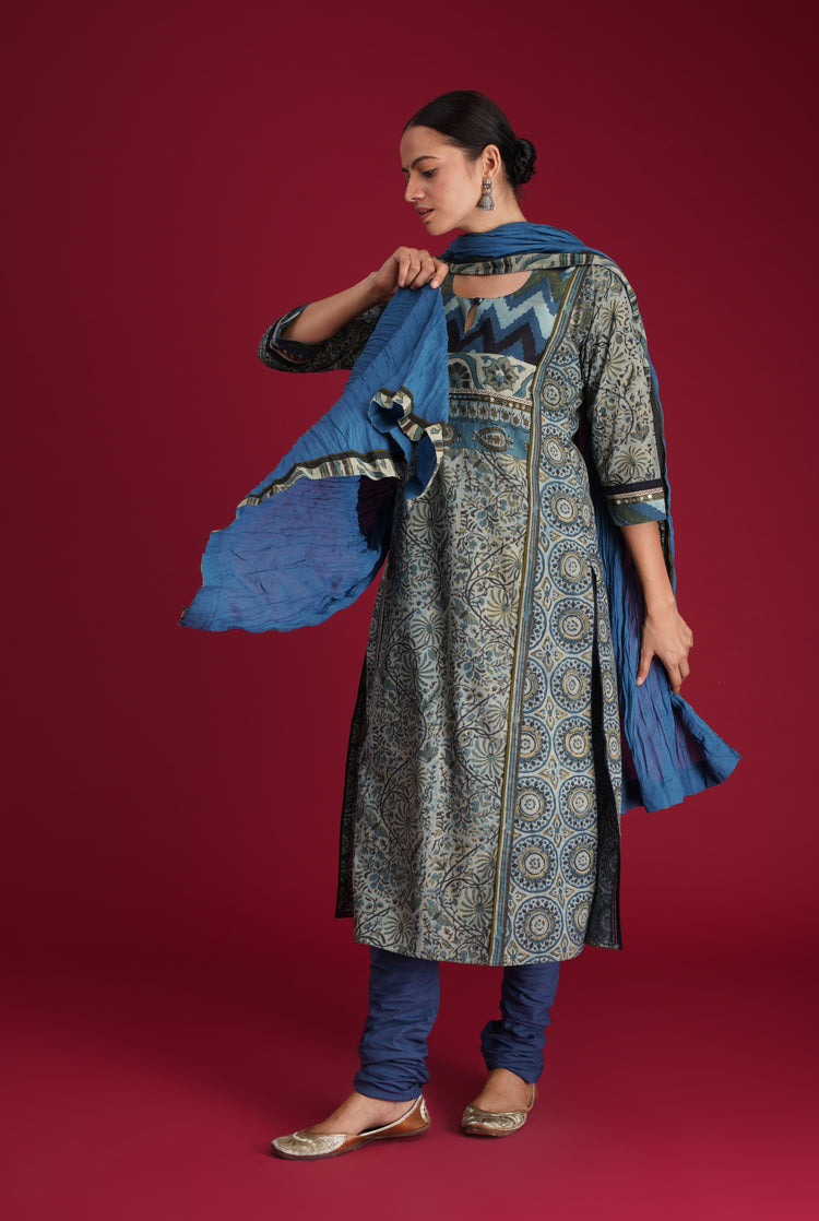 Rozana Cotton Crinkled Dupatta Blue (7135755173935)