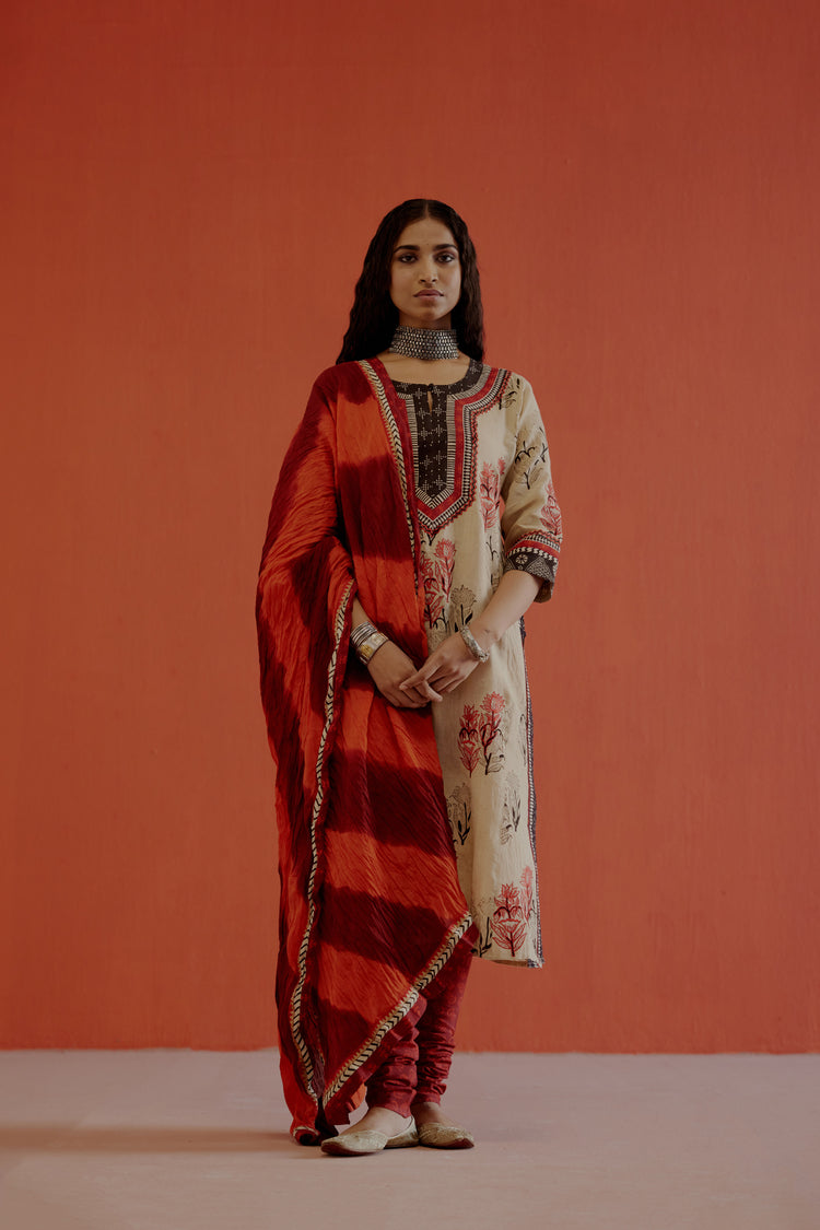 Rozana Cotton Crinkled Dupatta Red Orange (8019731644715)