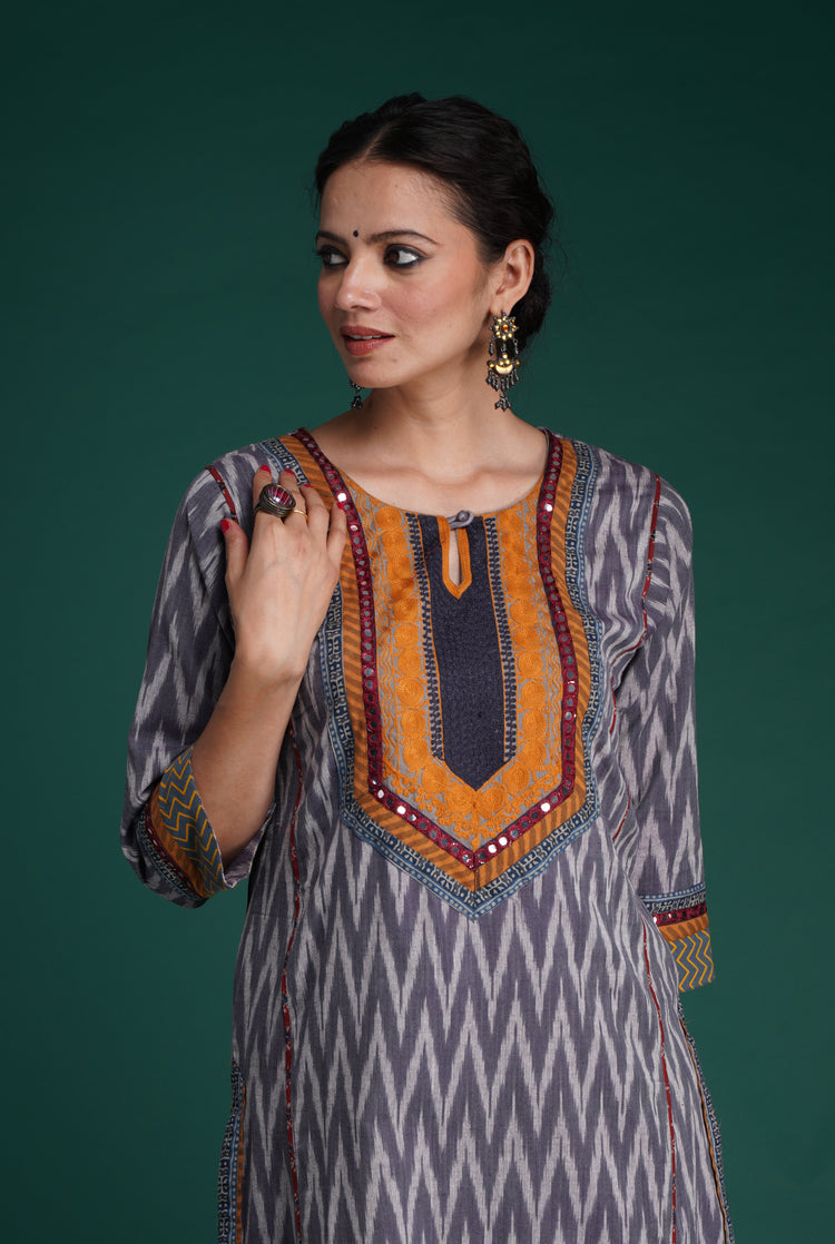 Naaz Yoke Kurta Grey White (7153440456751)