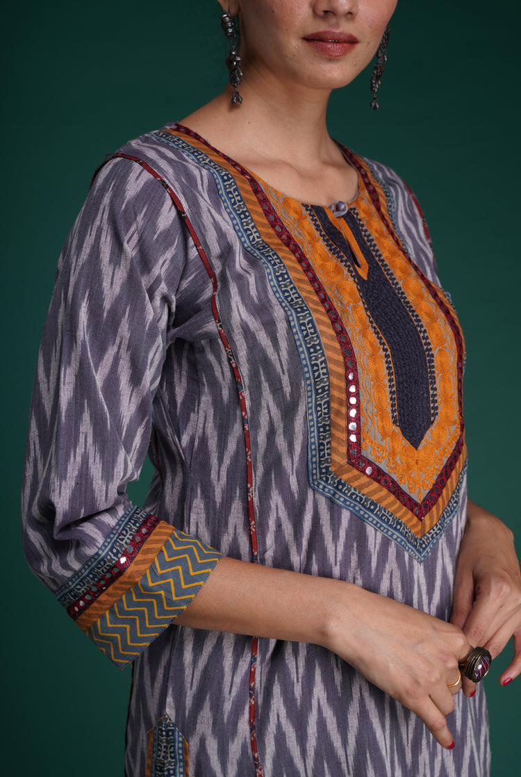 Naaz Yoke Kurta Grey White (7153440456751)