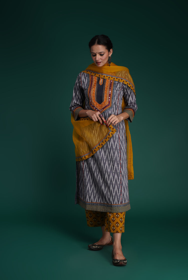 Naaz Yoke Kurta Grey White (7153440456751)