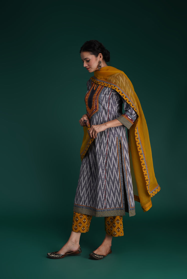 Naaz Yoke Kurta Grey White (7153440456751)